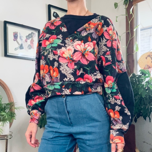 Isabel Marant Cropped Floral Sweatshirt with Elbow Patches – Size S - Picture 8 of 8